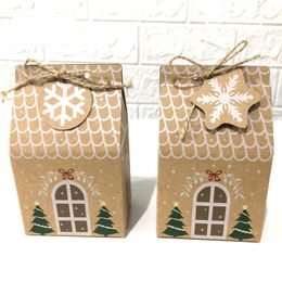 500pcs/lot 7X5X10.5cm Christmas Kraft Paper Gift Box Kraft Paper Packing Box Christmas House Candy Box Wholesale