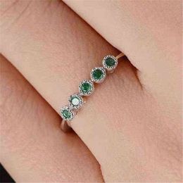 Simple Single Row Green Zirconium Crystal Ring For Women Engagement Party Wedding Rings Hand Jewellery Accessories Size 6-10 G1125