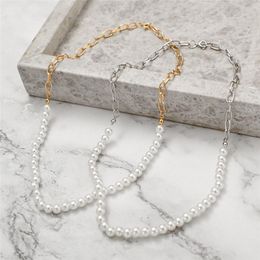 Chains Fashion Pearl Necklace Splicing Metal Chain Retro Round Bone