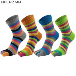 5 Pairs Combed Cotton Woman Five Finger Socks Rainbow Striped Good Quality Elastic Girl Harajuku Socks With ToesNovelty Brand 211204