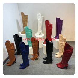 Boots Real Pos Video Show Fashion Woman Winter Chunky Heel Over The Knee 12 Colors Large Size Boot