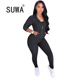 Arrival Autumn Spring Clothes Tracksuit Women Two Piece Lounge Wear Set Long Sleeve Top Tunic + High Waist Joggers Trousers 210525