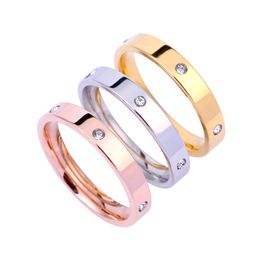 3 Pcs/Set Delicate 18K Rose Gold Silver Plated Women Ring Stainless Steel Crystal Bride Wedding Jewelry Female Girlfriend Valentine's Day Nice Gift Width 4mm