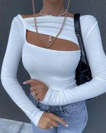 Women's T-Shirt Long Sleeve Asymmetrical Neck Cutout Skinny Top