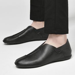 Handmade Made Loafers Mens Casual Slip On Anti Man Genuine Leather Flat Dress Shoes Driving Moccasins Men