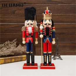 38cm Wooden Nutcracker Doll Soldier Miniature Figurines Vintage Handcraft Puppet toys New Year Christmas Ornaments Home Decor 201017