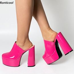 Rontic 2021 Hot Women Platform Pumps Unisex Block Heels Round Toe Gorgeous Fuchsia Red Pink Evening Shoes US Plus Size 5-15