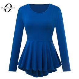 Women Classic Solid Color Brief Fashion Tops Casual Multi-colored Slim Ruffles Elegant Tees ET041 210306