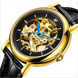 Wristwatches Fashion Self-Winding Mechanical Watch Men's Gold Casual High-Definition Mirror Waterproof Clock Relogio Masculino 2022