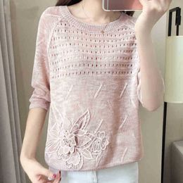 Summer Knitted Pullover Tops Ladies Fashion Hollow Out Causal Tricot Sweaters Womens Knitted Jumpers Loose Knit Female Pull Top X0721