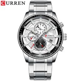 Curren Brand Men Sport Watches Causal Stainless Steel Band Wristwatch Chronograph Auto Date Clock Male Relogio Masculino Q0524