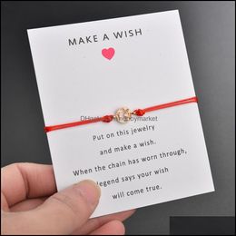 Charm Bracelets Jewelry Make A Wish With Card Gold World Map Red Blue Black White String Rope Chains Bangle Fashion Crafts Drop Delivery 202