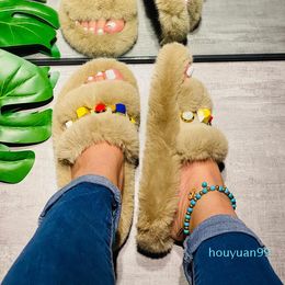 2021 Faux Fur Slides Women Furry Fur Slippers Sandals For Woman Female Indoor Shoes House Fluffy Slippers Flip Flops Plus Size