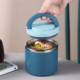 630ml/1000ml Simple Round Thermal Lunch Box Bento Box Work School Outdoor Picnic 304 Stainless Steel Portable Food Storages 211108