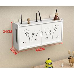 Long big Wireless router storage box living room socket wifi decoration punch-free wall-mounted TV set-top box rack 210315