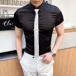 High Quality Silk Shirt Men Short Sleeve Casual Slim Business Formal Shirt Streetwear Social Tuxedo Dress Clothing Chemise Homme 210527