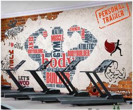 Custom murals wallpapers 3d Gym mural wallpaper Modern Retro nostalgic brick wall sports running fitness club image background walls papers home decor