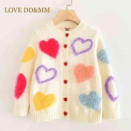 LOVE DD&MM Girls Coats Kids Clothing Girls Cute Love Single-Breasted Long-Sleeved Soft Knit Cardigan Sweater 210715