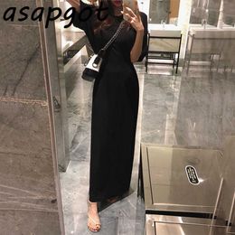 Plus Size Modal Cotton Black Short Sleeve Dress Women Ankle Length Long Casual Slim Waist Vestido Feminino Vestidos Mujer Wild 210610