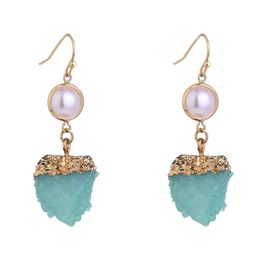 Korean Fashion Blue Resin Crystal Long Pearl Dangle Women Earrings Wedding Party Gift Accessories Jewelry