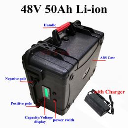 Waterproof IP67 48V 50Ah lithium li ion battery pack with BMS for electric fishing boat ebike motorcycle solar system+10Acharger
