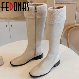 Classic Design Knee High Boots Side Zipper Warm Shoes Woman Heels Fashion Party Wedding Thick Winter 210528