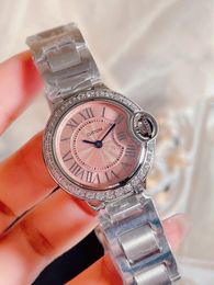 High Quality Geometric Roman Number Watches Women Silver Pink Dial Wristwatch Ladies Stainless Steel Quartz Clock 28mm