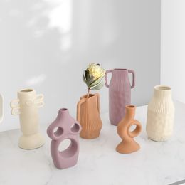 Cutelife Ceramic Geometric White Modern Vase Nordic Decoration Home Flower Table Vase Retro Living Room Small Plant Wedding Vase 210310