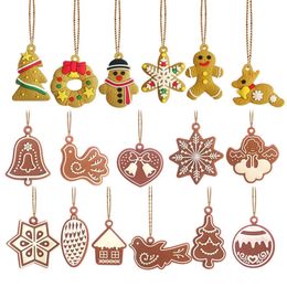 -PVC artesanato decorações de Natal gingerbread homem de Natal árvore pingente de vento chime pássaro anjo árvore de natal pendurado ornamento com corda de ouro