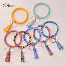 2019 New PU Leather O Bracelet Key Ring Bangle Tassel Keyring Circle Wristlet Keychain Bangle Keyholder for Women Girls Jewelry J0306