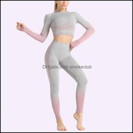 Outfits Exercise Wear Athletic Outdoor Apparel Sports & Outdoors Seamless Striped Long Sleeve Top High Waist Leggings Running Clothes Women