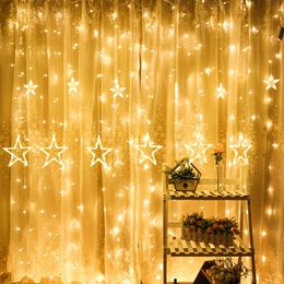 LED Stars Christmas Hanging Curtain Lights String Net Xmas Home Party Home Dec Wedding Party Home Garden Decorations#15 Y0720