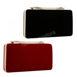 Red Flannelette Clutch Bag Women Wedding Handbag Diamonds Hasp Clutches Bolso Mujer Black Luxury Evening Bags Over Shoulder