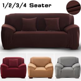 Solid Colour Elastic Sofa Cover Spandex Modern Polyester Chaise 1/2/3/4 Seater Tight Soft Furniture s Long Slipcover 220302