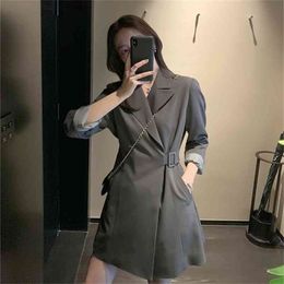 XL-5XL Plus Size Women's Spring High Quality Ladies Jacket Long Gray Suit Casual and Elegant Blazer Coat Female 210527