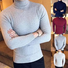 Tymhgt-CA Mens Knit Winter Pullover Thicken Solid Color Mock Turtle Neck Sweater