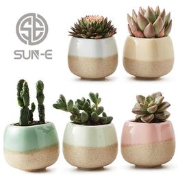 5 in Set 2.2 Inch Container Planter Ceramic Flowing Glaze Five Colour Base Serial Set Succulent Plant Pot Cactus Flower Pot Gift 210712