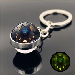 Wolf Indians Dream Catcher key ring Glass ball Glow In The Dark Luminous Keychain Holders Fashion Jewelry Will and Sandy gift