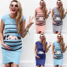 Xl New Summer Maternity Dresses Round Neck Sleeveless Pure Color Printed Cute Casual Women's Dresses Dress for Pregnant Women G220309