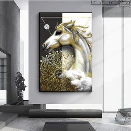 Islamic Style Golden Horse Oil Painting on Canvas Art Mural Animal Poster Picture for European Classical Room Decoration