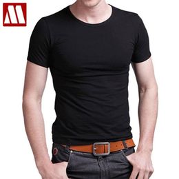 Stretch Men T Shirt Men's O-neck Short-sleeve T Shirts Casual Slim Solid Colour Tshirts Men Tops Tees Special Sales Cotton S-5XL 210317