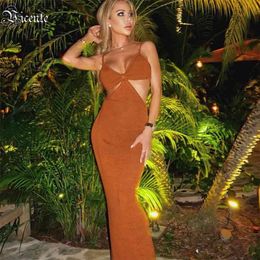 VC All Trendy Waist Hollow Out Design Sexy V Neck Backless Celebrity Party Club Bandage Long Slip Dress 210623