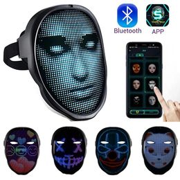 Halloween Novelty Lighting Full Colour LED Face Changing Glowing Mask APP Control DIY 115 Patterns Shining Masks For Ball Festival DJ Party Christmas