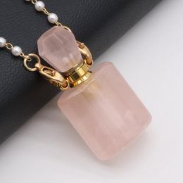 diy perfume bottle UK - Pendant Necklaces Selling Natural Pink Crystal Perfume Bottle Semi-precious Stone Necklace Making DIY Fashion Charm Jewelry