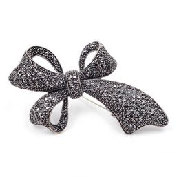 Pins, Brooches Fashion Rhinestone Black Bow For Women Large Cute Vintage Brooch Pin Winter Coat Accessories High Quality