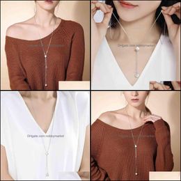 Pendant Necklaces & Pendants Jewellery Sier Plated S925 Necklace Female Clover Synthetic Pearl Sweater Chain Long Autumn And Winter Aessories