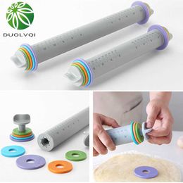 Multifunctional Fondant Cake Pastry Thickness Adjustable Rolling Pins Easy Clean Silicone Rolling Pin Decorating Bakeware Tools 211008