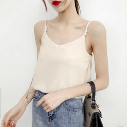 Korean Fashion Chiffon Women Camis Streetwear Sexy Tops Sleeveless Black Female Tank Plus Size Bustier White Halter 210531