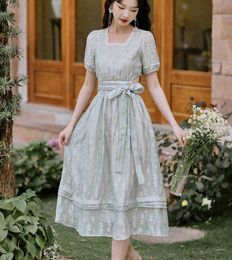 Fashion elegant women Vintage Temperament V-Neck Short Sleeve Slim Dress Vestidos 210531
