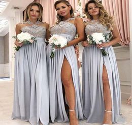 2021 Sheer Neck Bridesmaid Dress Chiffon Summer Country Garden Formal Wedding Party Guest Maid of Honor Gown Plus Size Custom Made